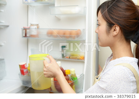 Housewife taking ingredients from the refrigerator 38379015