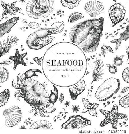 Seafood vector seamless pattern for restaurants 38380626