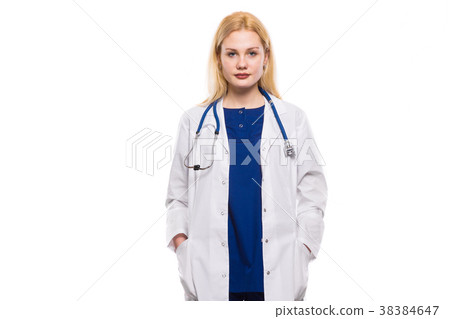 Woman doctor with stethoscope Woman doctor with stethoscope 38384647