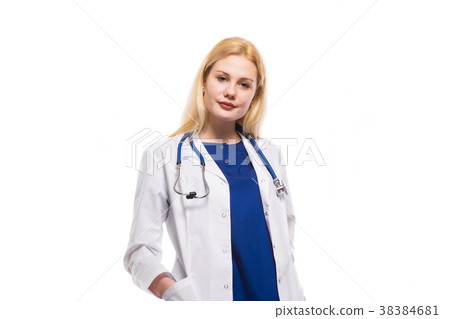 Woman doctor with stethoscope 38384681