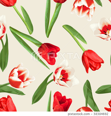 Seamless pattern with red and white tulips Seamless pattern with red and white tulips 38384692
