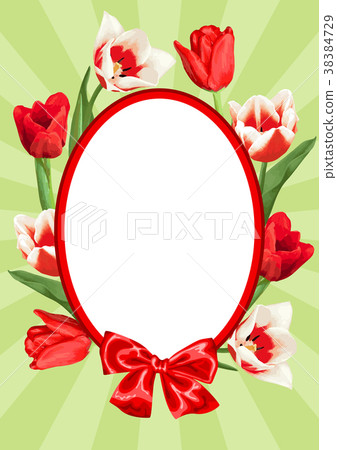 Frame with red and white tulips. Beautiful 38384729