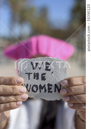 woman with a pink hat and the text we the women woman with a pink hat and the text we the women 38390120