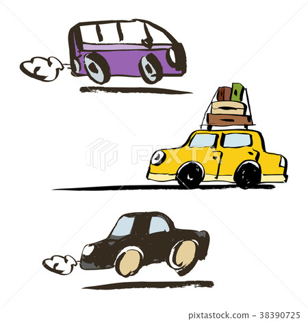 Set of vector illustration. Hand drawn retro car 38390725