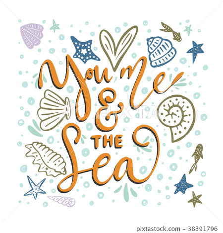 You, me and the sea. Vector card 38391796