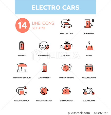 Electro cars - line design icons set Electro cars - line design icons set 38392946