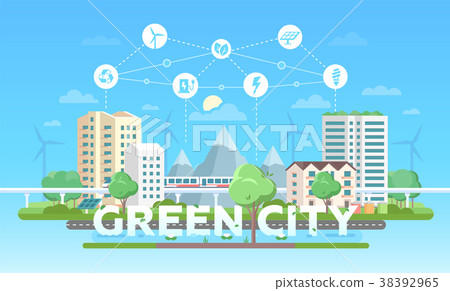 Green city - modern flat design style vector 38392965