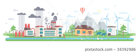 Air and water pollution - modern flat design style Air and water pollution - modern flat design style 38392986