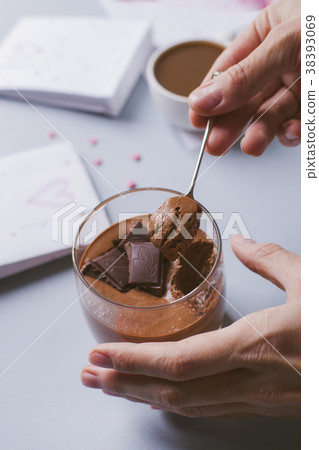 chocolate mousse in a glass beaker chocolate mousse in a glass beaker 38393069
