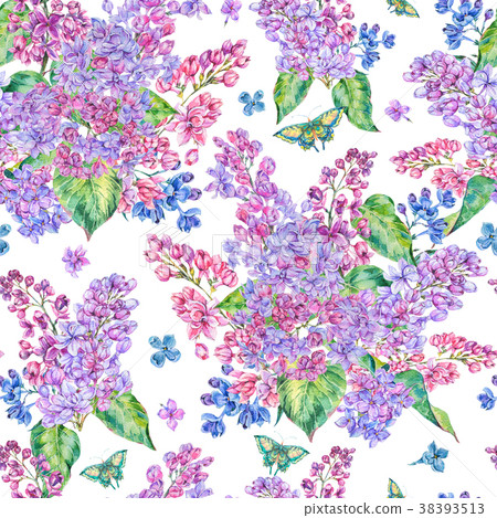 Watercolor spring lilac seamless pattern 38393513