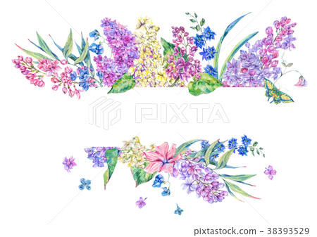 Watercolor floral spring greeting card with lilac - Stock Illustration ...