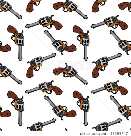 steel revolver hand-drawn with a brown handle steel revolver hand-drawn with a brown handle 38395747