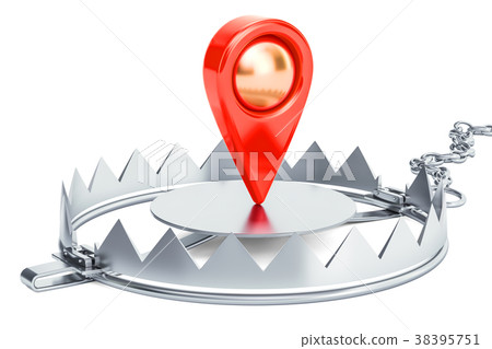 Bear Trap with map pointer, 3D rendering Bear Trap with map pointer, 3D rendering 38395751