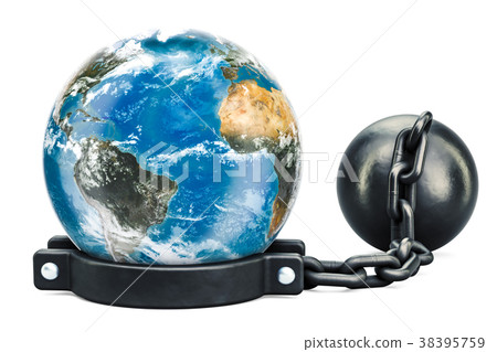 Earth Globe with prison shackle, 3D rendering Earth Globe with prison shackle, 3D rendering 38395759