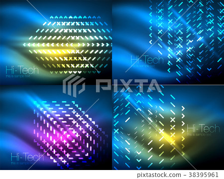 Set of glowing neon lines and shapes on dark Set of glowing neon lines and shapes on dark 38395961
