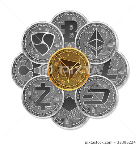 Set of gold and silver crypto currencies 38396224
