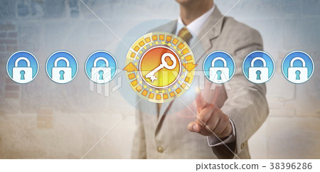 Administrator Highlighting Key In Row Of Locks 38396286