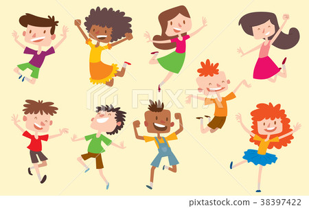 Happy vector children kids jumping poses cute Happy vector children kids jumping poses cute 38397422