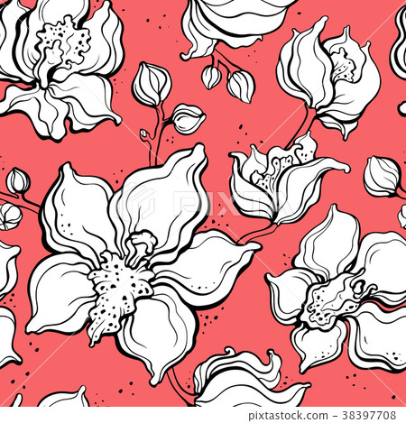 Floral pattern with Orchids. Hand drawn 38397708