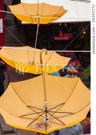 Background colorful umbrella street decoration 38397772