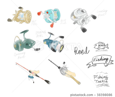 Bait reel / spinning reel hand-drawn illustration 38398086