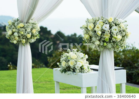 Beautiful wedding set up ceremony on green lawn Beautiful wedding set up ceremony on green lawn 38400640