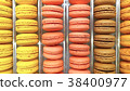 Arranged row of colorful macaroons 38400977