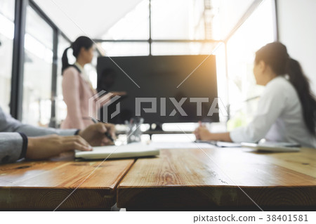 young business man working presentation using television compute 38401581
