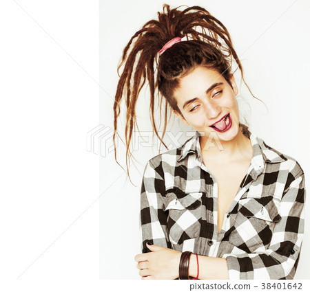 Real Caucasian Woman With Dreadlocks Hairstyle Stock Photo