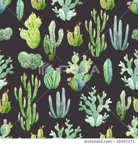 Watercolor cactus vector pattern 38403171