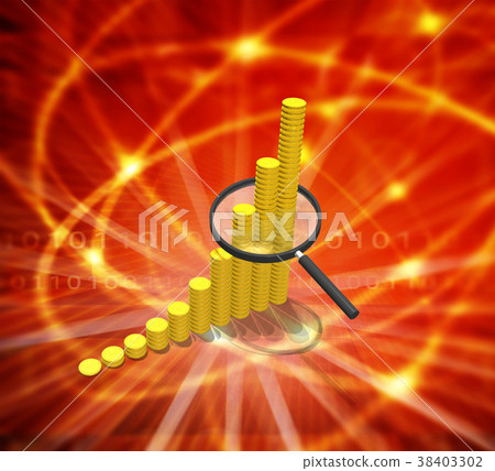 Graph of gold coin and commentary of Fintech 38403302
