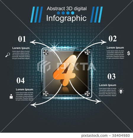 3D digital illustration Infographic.  Four, glas 38404980