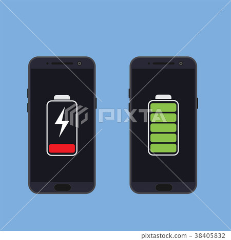 Two smartphones with energy level icons Two smartphones with energy level icons 38405832