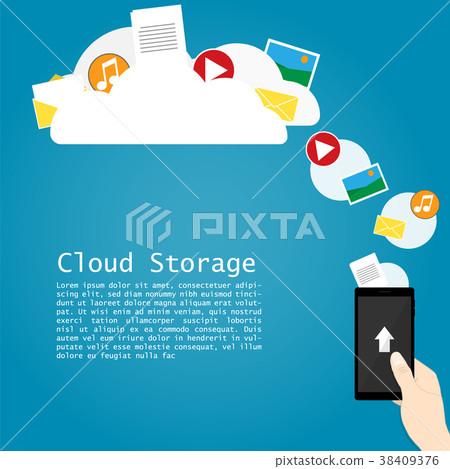 hand hold phone upload cloud storage vector	 38409376