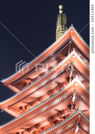 Night view Senso-ji Temple Five-story tower 38411464