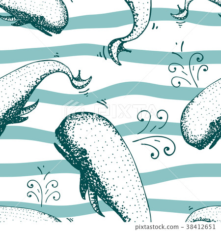 seamless pattern whale and blue sea. animals - Stock Illustration ...