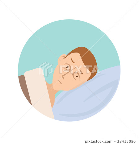 The young man lies in bed with his eyes open 38413086