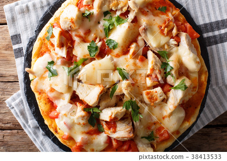 American pizza with chicken, tomatoes, buffalo American pizza with chicken, tomatoes, buffalo 38413533