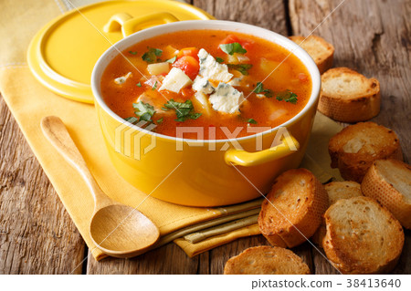 Hot buffalo soup with chicken, vegetables Hot buffalo soup with chicken, vegetables 38413640