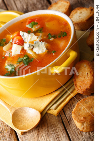 Delicious chicken buffalo soup with tomatoes 38413644