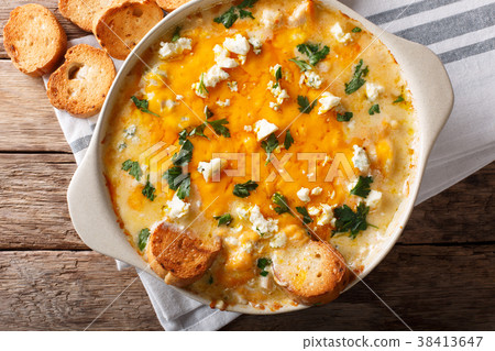 chicken buffalo dip with blue cheese and greens 38413647