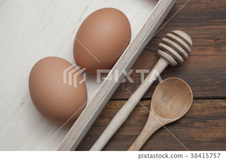 Flat Lay of food Process Background. Raw Eggs with Flat Lay of food Process Background. Raw Eggs with 38415757