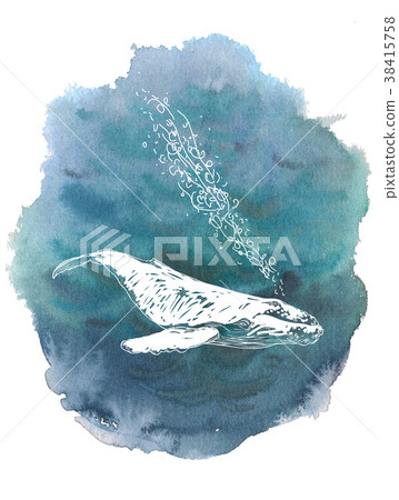 Blue sea water watercolor ink hand drawn stroke Blue sea water watercolor ink hand drawn stroke 38415758