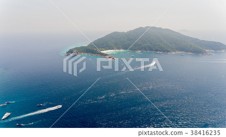 Aerial similan island with speed boat in Thailand Aerial similan island with speed boat in Thailand 38416235