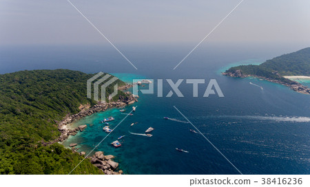 Aerial similan island with speed boat in Thailand 38416236