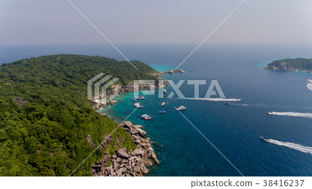 Aerial similan island with speed boat in Thailand Aerial similan island with speed boat in Thailand 38416237