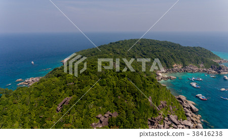 Aerial similan island with speed boat in Thailand Aerial similan island with speed boat in Thailand 38416238