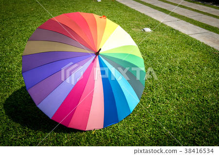 rainbow umbrella in grass field 38416534