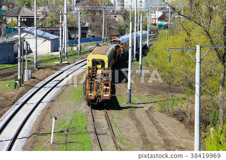 View on the maintenance train on railroad track 38419969