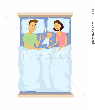 Young parents and baby sleeping - cartoon people Young parents and baby sleeping - cartoon people 38420362